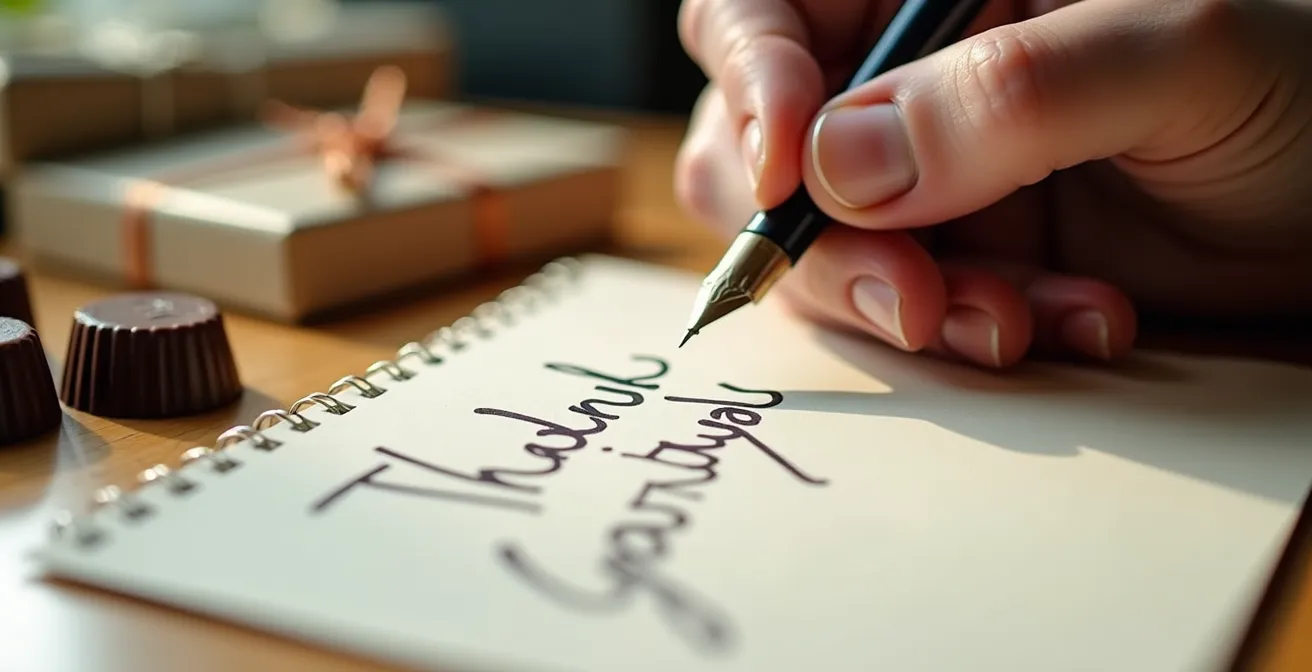 Handgeschriebene Dankeskarte und persönliche Gesten der Wertschätzung für Community-Mitglieder