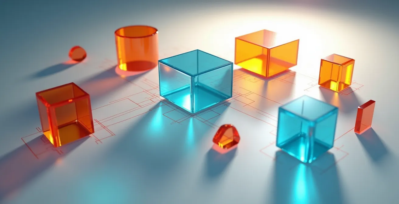 Abstrakte Darstellung eines Hypothesen-Frameworks mit geometrischen Formen