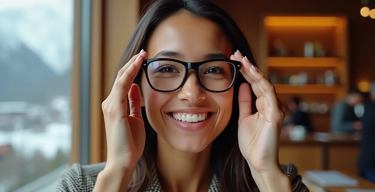 Person probiert virtuell eine Luxusbrille mittels AR-Technologie an