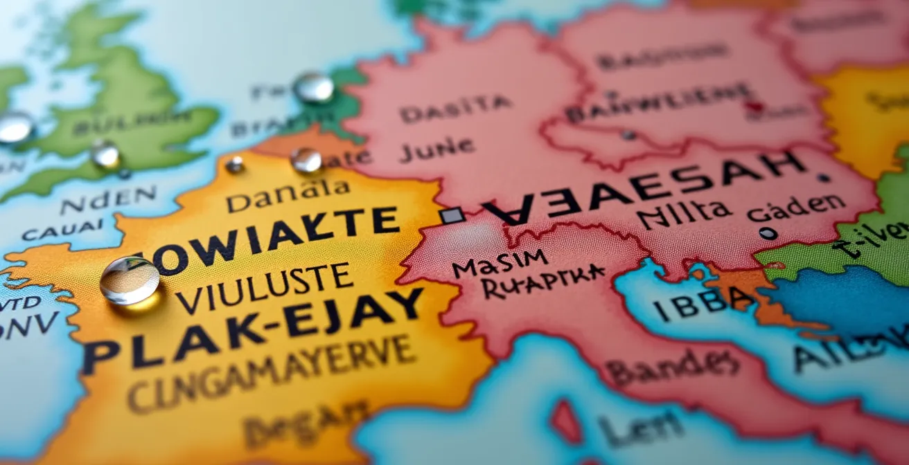 Eine abstrakte Makro-Aufnahme einer Schweizer Landkarte symbolisiert die Komplexität einer mehrsprachigen SEO-Strategie.