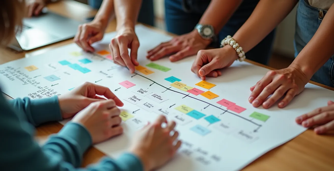 Mitarbeiter verschiedener Generationen arbeiten gemeinsam an digitaler Transformation in einer Schweizer Bank