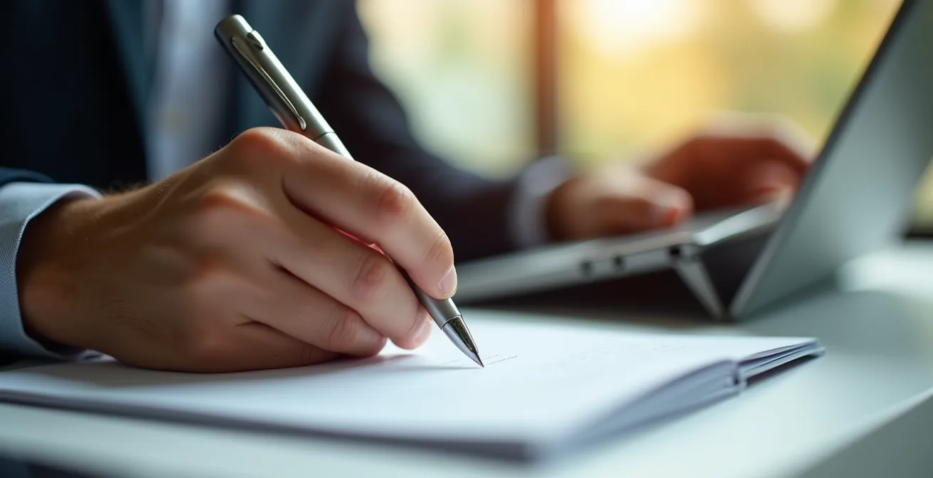 Nahaufnahme professioneller Gesprächsführung am Telefon mit Notizen