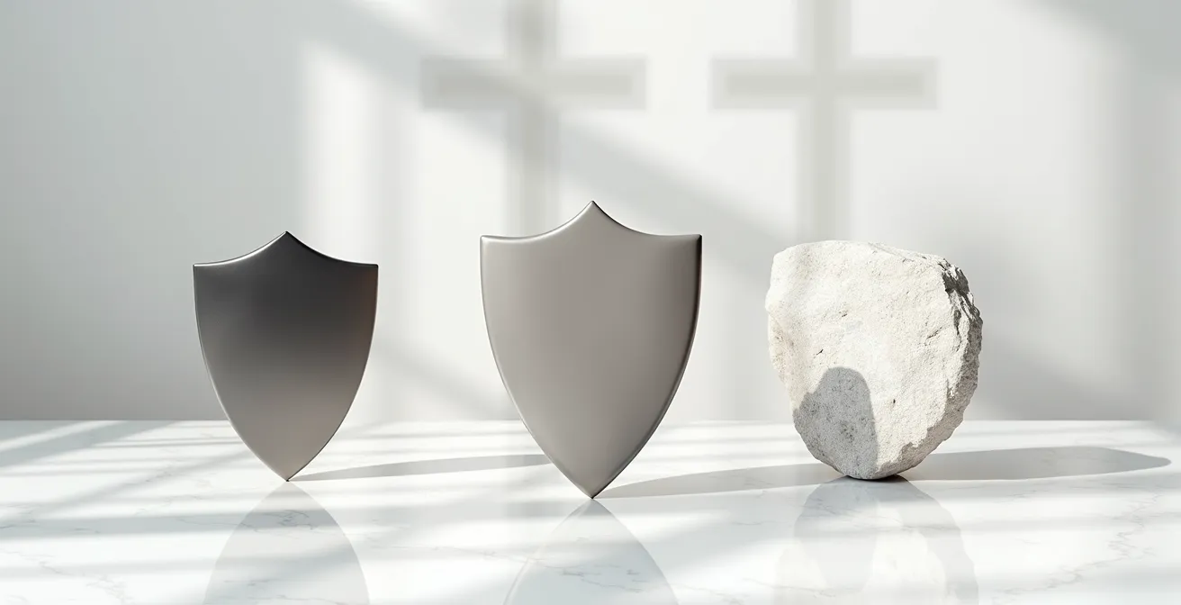 Verschiedene Vertrauenssiegel für Schweizer E-Commerce symbolisch als abstrakte Schilde dargestellt.